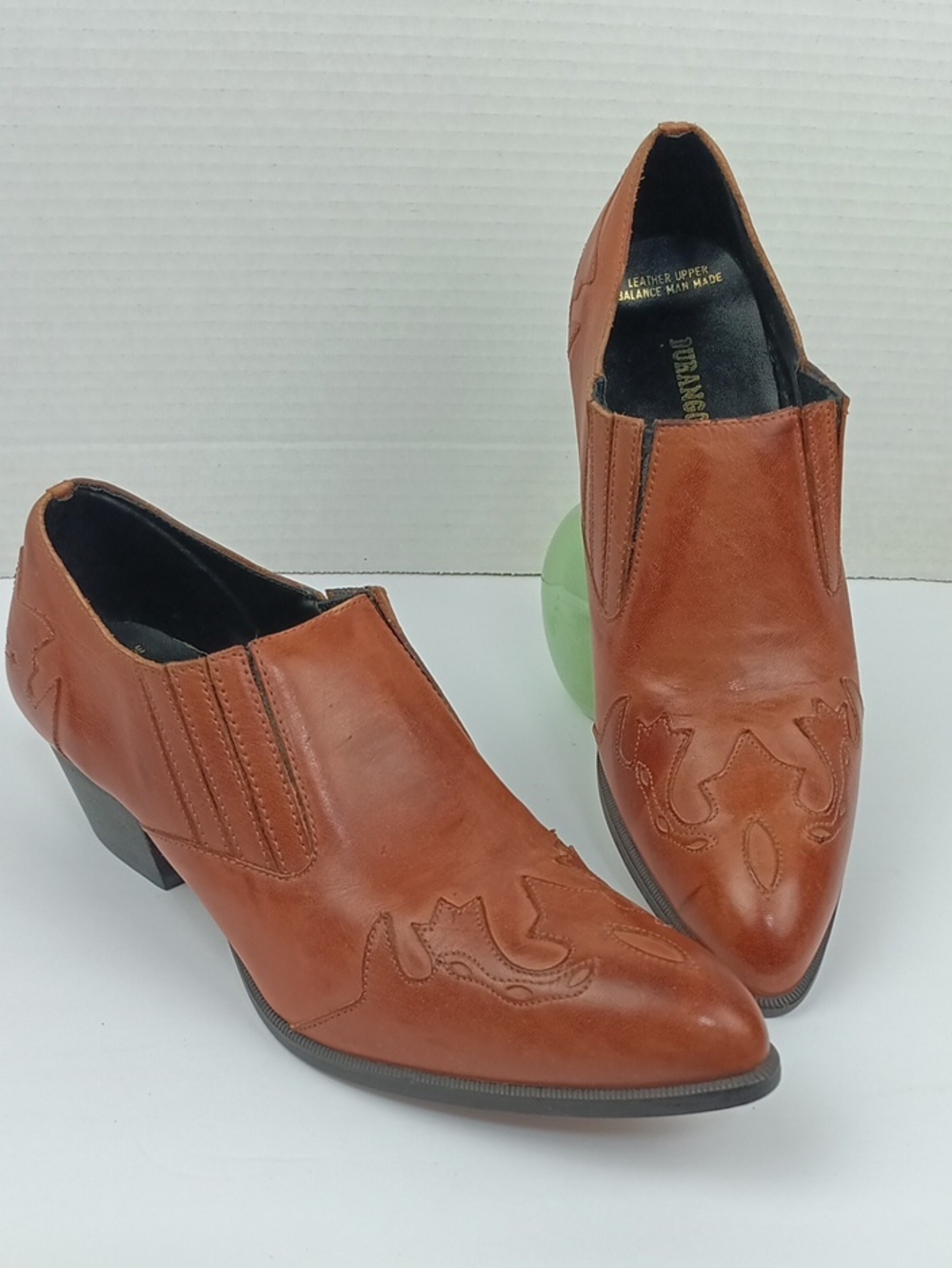 Durango Women's Cognac Brown Embroidery Leather Slip-On Western Booties sz 9